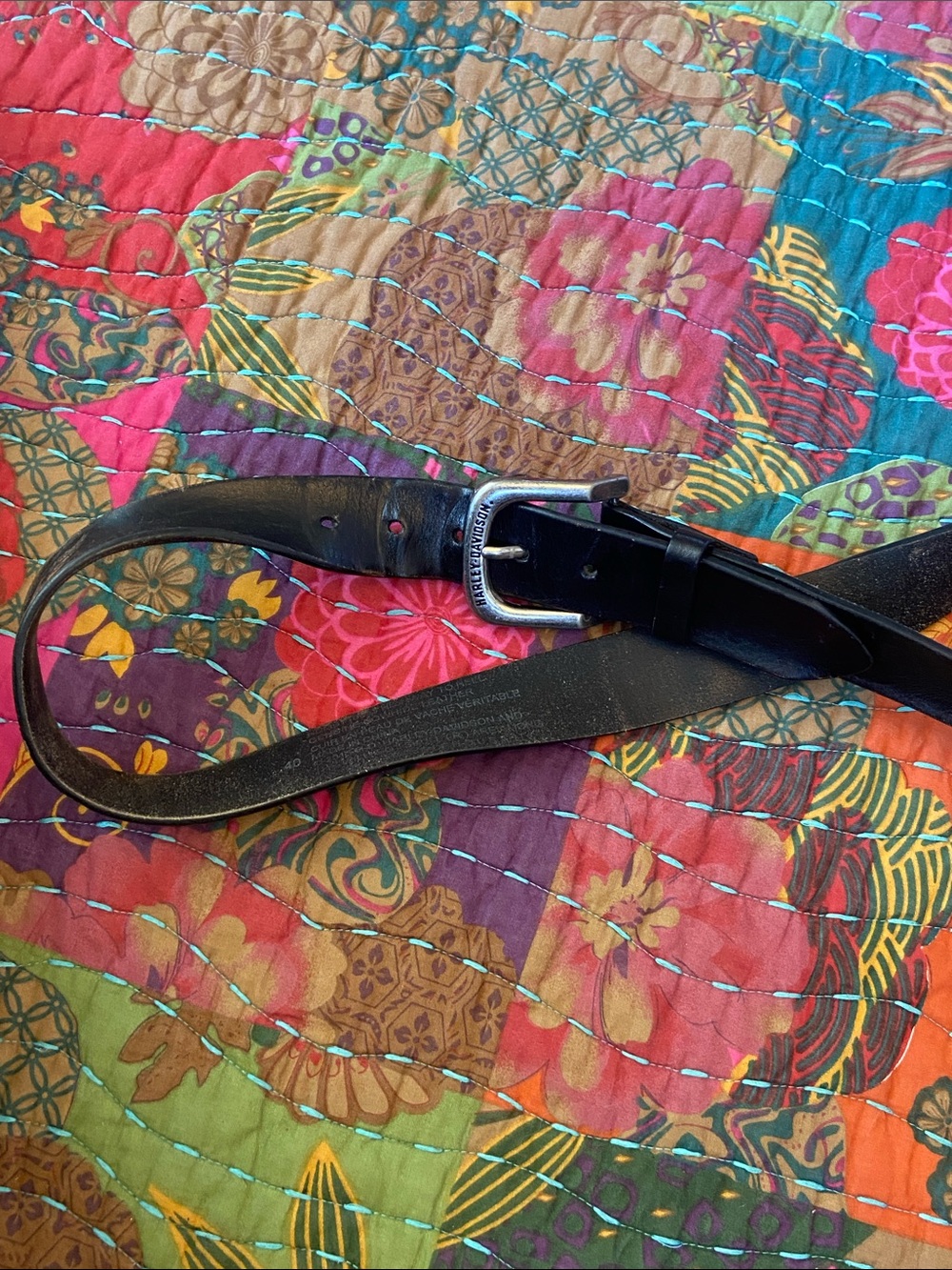 Harley-Davidson Black Leather Belt with Flaming Skull Embossed Detail 40w